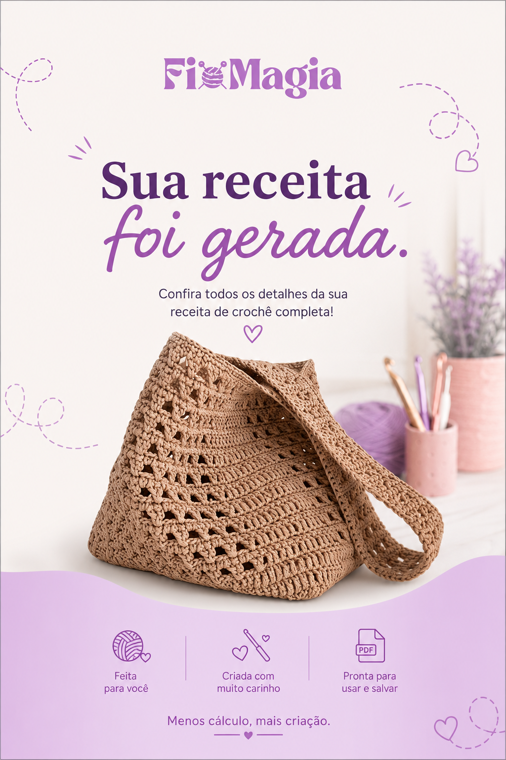 Capa do PDF gerado pela FioMagia — receita de bolsa de crochê
